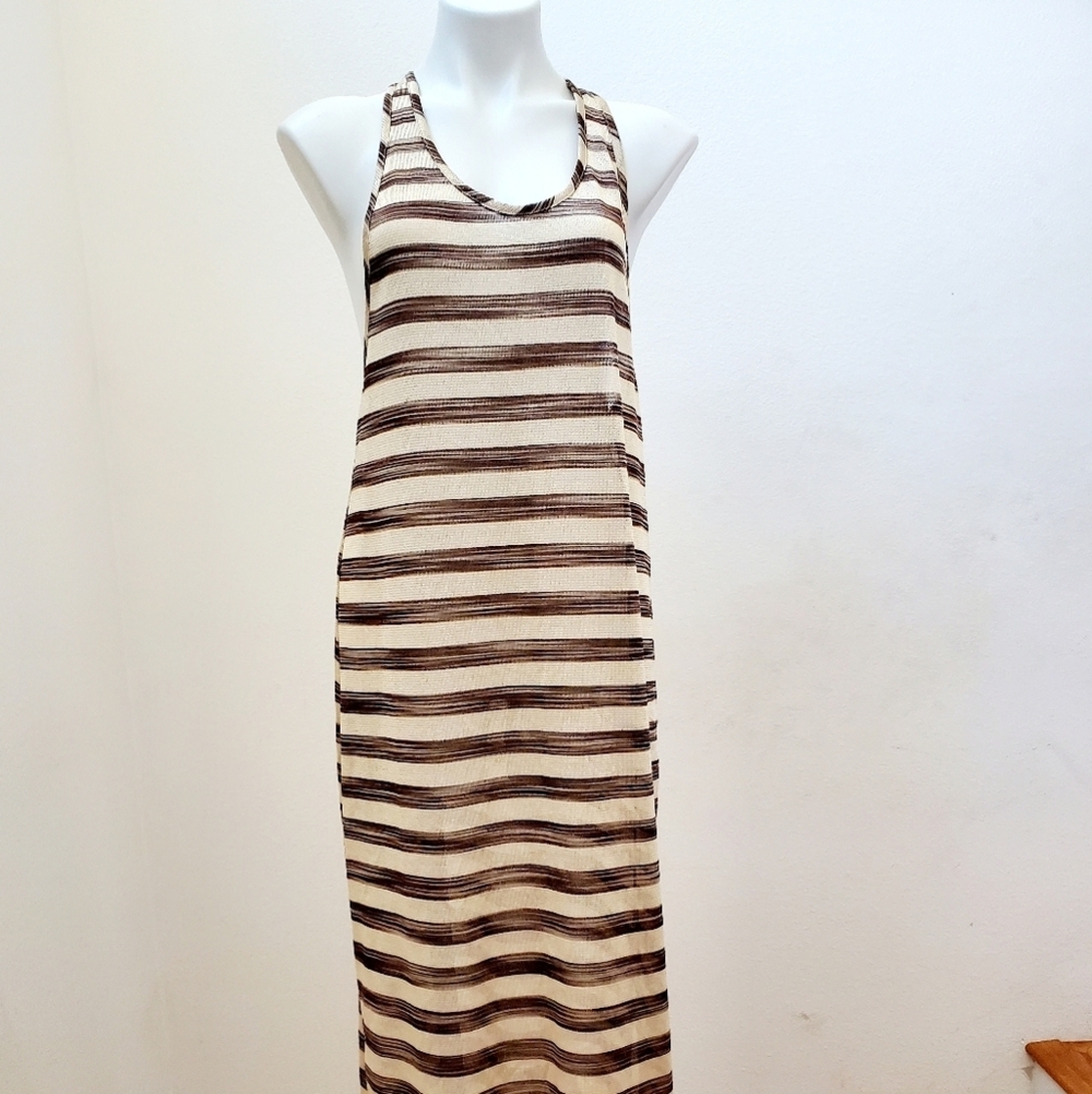 Elif for Jordan Taylor Women's Knit Black & Gold Striped A- Line Tank Dress - Picture 2 of 10